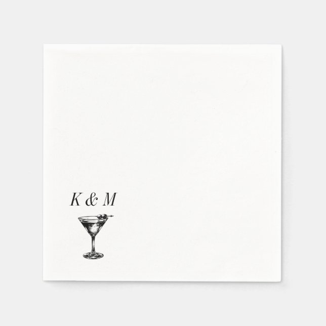 Retro Old Money Martini Hand Drawn Custom Initials Napkins (Front)