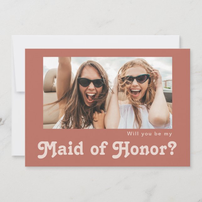 Retro Old Rose Photo Maid of Honor Proposal Card (Front)