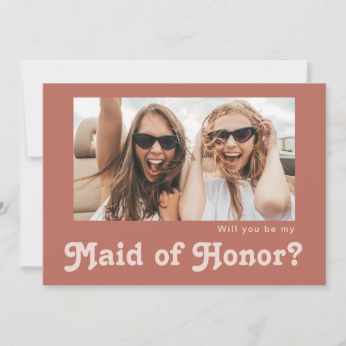 Retro Old Rose Photo Maid of Honor Proposal Card
