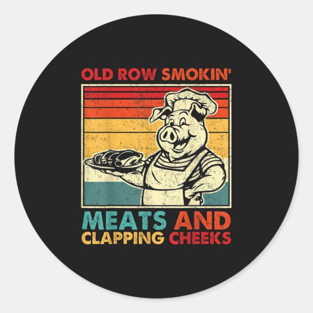 Retro Old Row Smoking Meats And Clapping Cheeks Fu Classic Round Sticker (Front)
