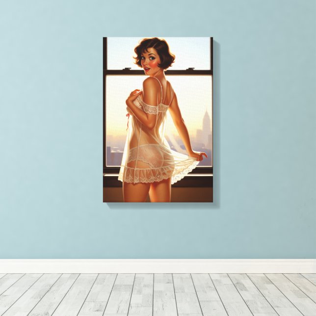 Retro Old School Pin-up Girl  Canvas Print (Insitu(Wood Floor))