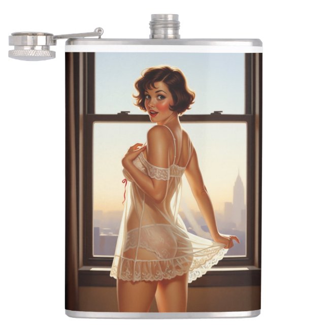 Retro Old School Pin-up Girl  Flask (Opened)