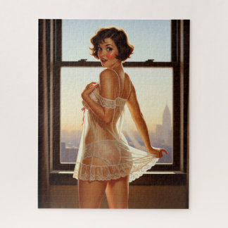 Retro Old School Pin-up Girl Jigsaw Puzzle