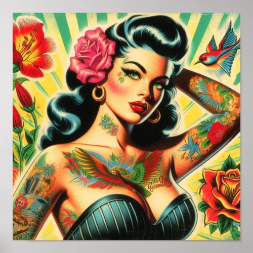 Retro Old School Tattoo Pinup Poster
