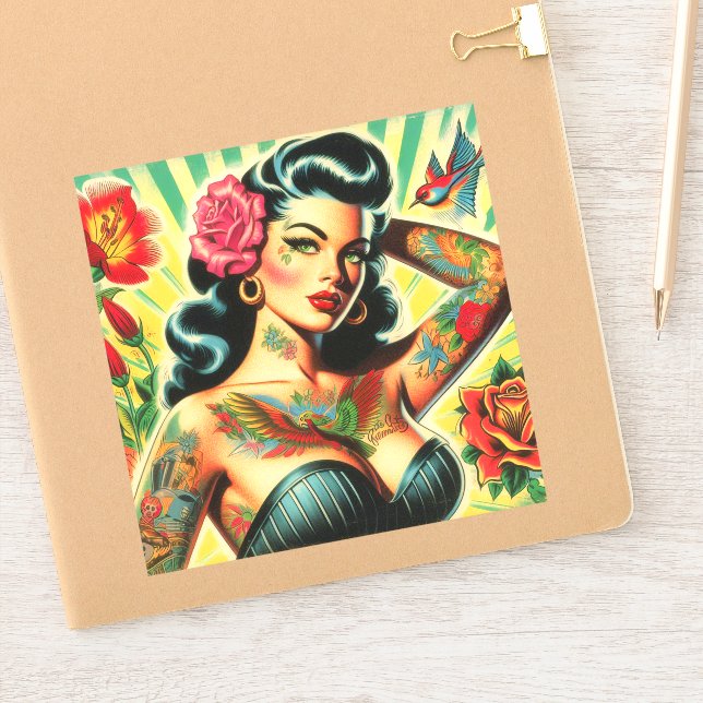 Retro Old School Tattoo Pinup Sticker (Notebook)