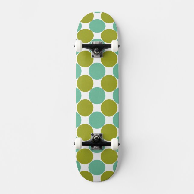 Retro Olive and Green Dots Skateboard Deck (Front)