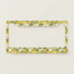 Retro Olive Daffodil Floral Tile - Mid Century License Plate Frame