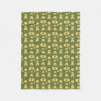 Retro Olive Green Abstract Geometric Pattern Fleece Blanket