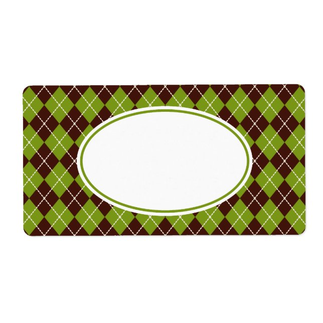 Retro Olive Green Argyle Kitchen Business Labels (Front)