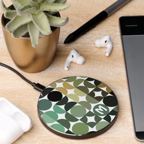 Retro Olive Green Black Brown Pop Art Pattern Wireless Charger
