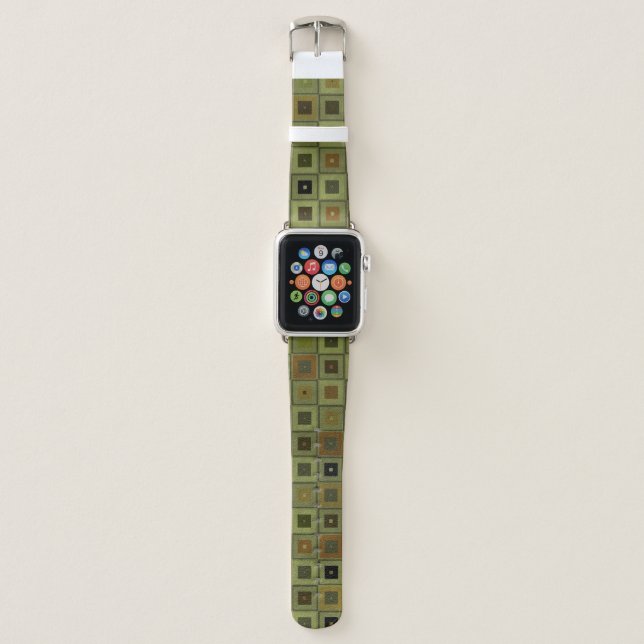 Retro Olive Green, Brown Geometric Pattern Apple Watch Band (Front)