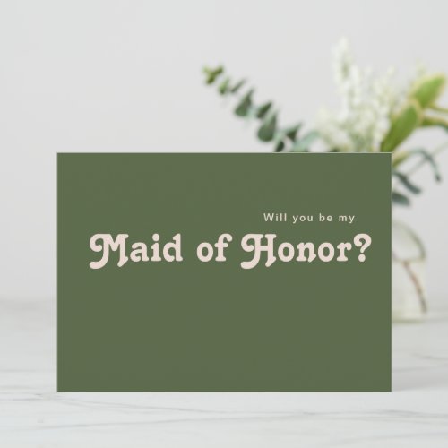 Retro Olive Green Maid of Honor Proposal Card