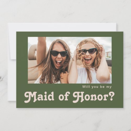Retro Olive Photo Maid of Honor Proposal Card