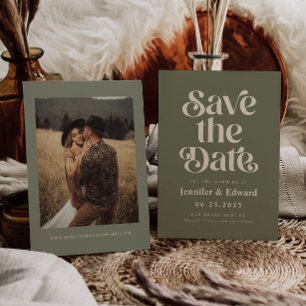 Retro Olive Wedding Save The Date