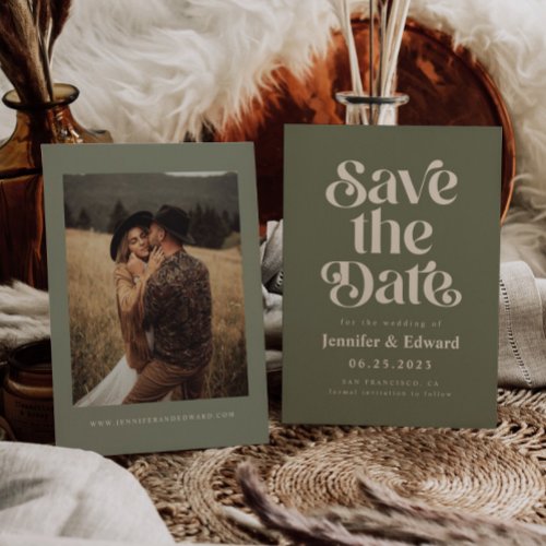 Retro Olive Wedding Save The Date