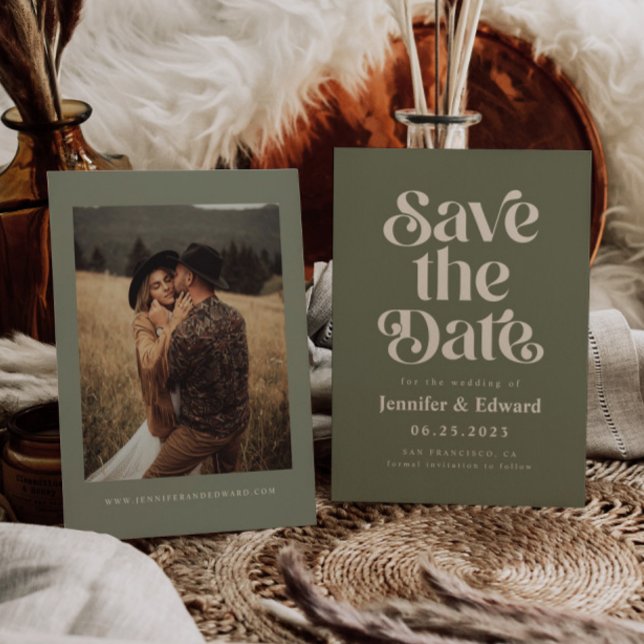 Retro Olive Wedding Save The Date (Creator Uploaded)