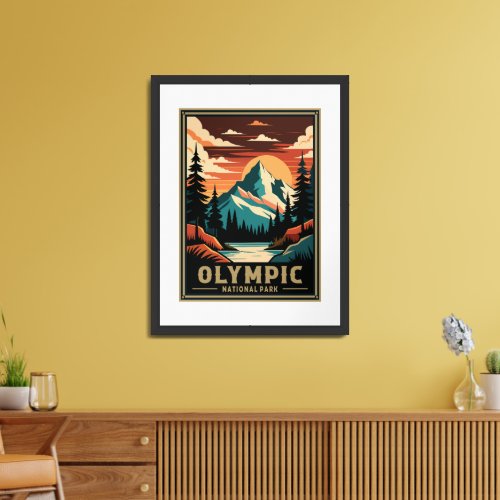 Retro Olympic National Park Framed Art