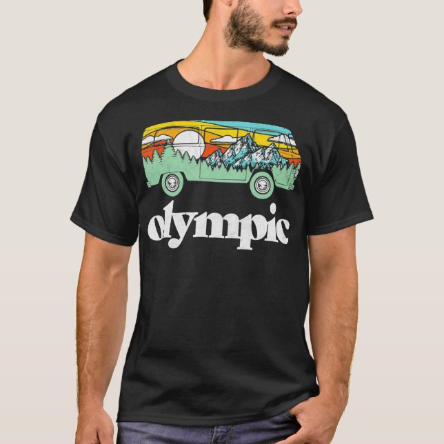 Retro Olympic National Park Hippie Van Nature Illu T-Shirt (Front)