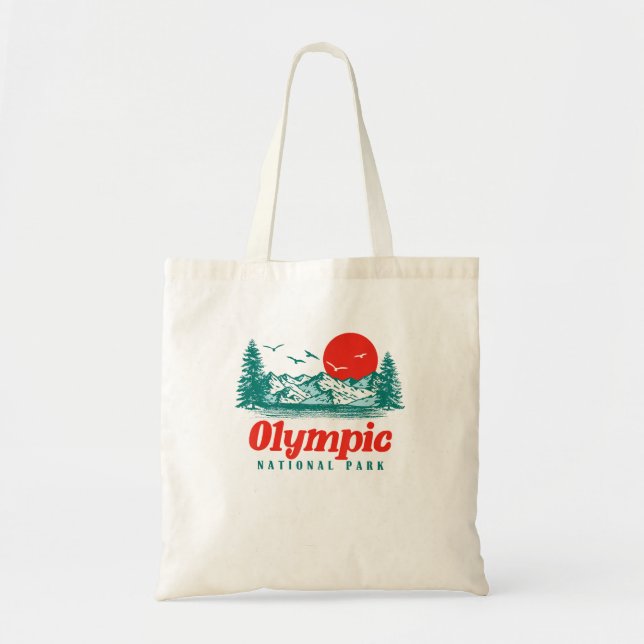 Retro Olympic National Park Mountain Trees Tote Bag (Front)