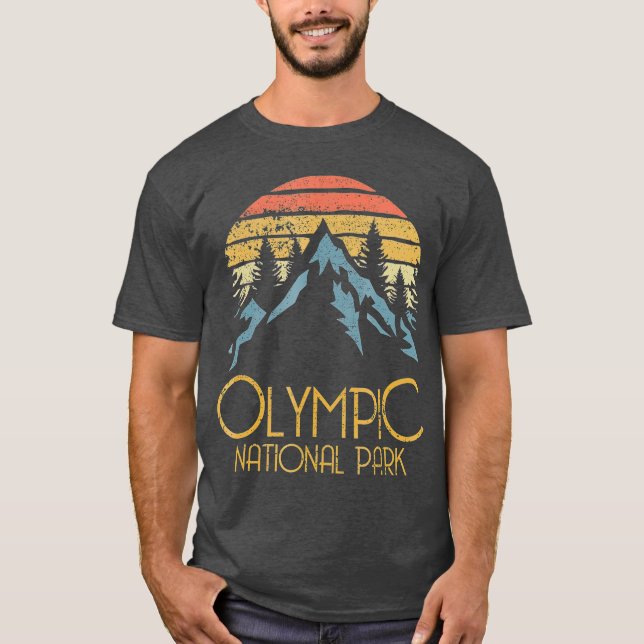 Retro Olympic National Park Washington Mountains T-Shirt (Front)