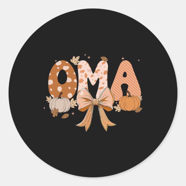 Retro Oma Coquette Bows Leopard Fall Thanksgiving  Classic Round Sticker (Front)