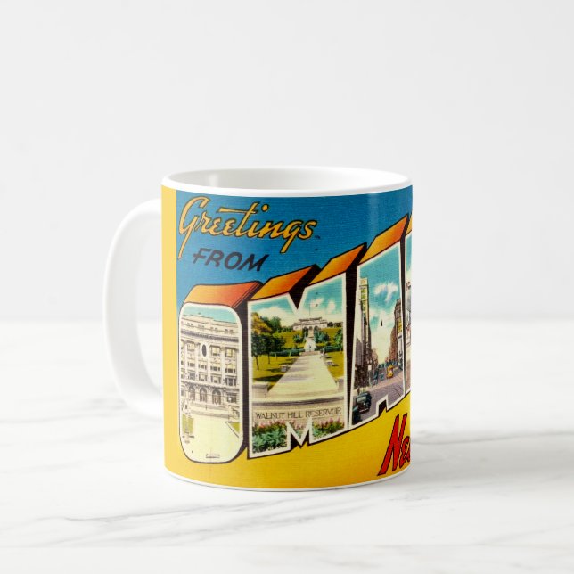 Retro Omaha Nebraska Postcard Coffee Mug (Front Left)