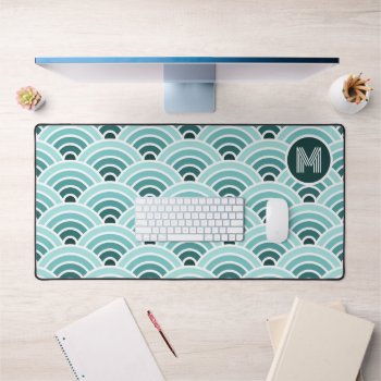 Retro Ombre Teal Blue Green Waves Art Pattern Desk Mat by CaseConceptCreations at Zazzle