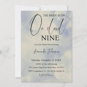 Retro On Cloud Nine Calligraphy Blue Bridal Shower Invitation