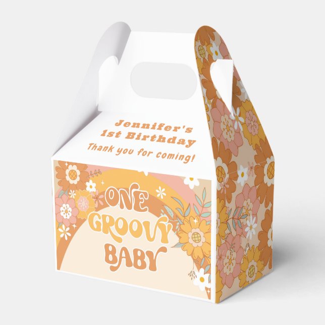 Retro One groovy baby birthday Favor Boxes (Front Side)
