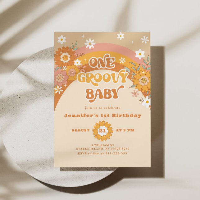 Retro One groovy baby birthday Invitation (Creator Uploaded)