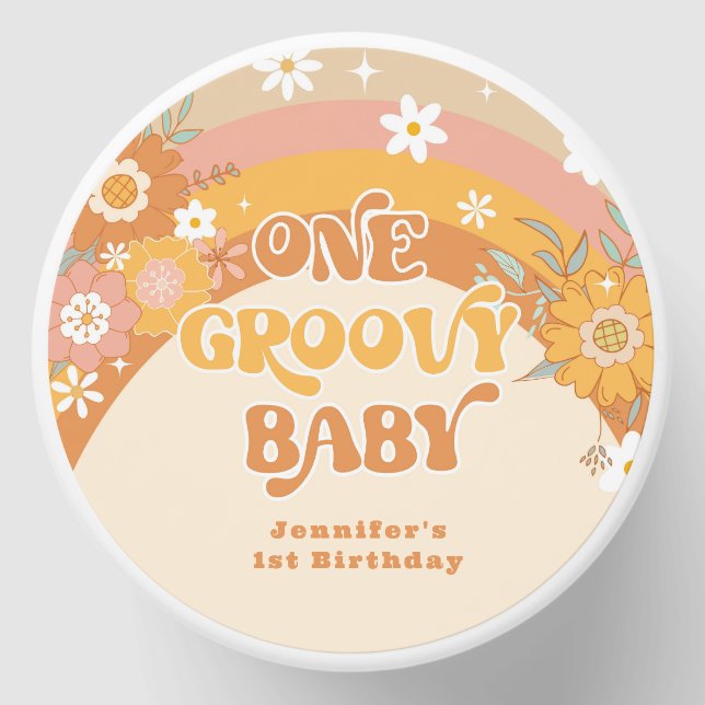 Retro one groovy baby birthday  mini candle favors (Front)