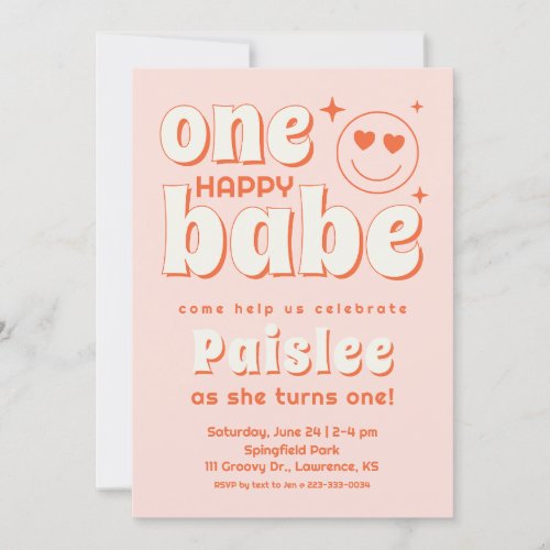 Retro One Happy Babe First Birthday Invitation