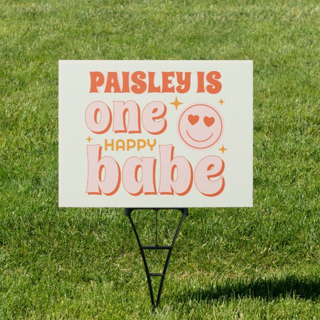 Retro One Happy Babe First Birthday Yard Sign (Insitu)