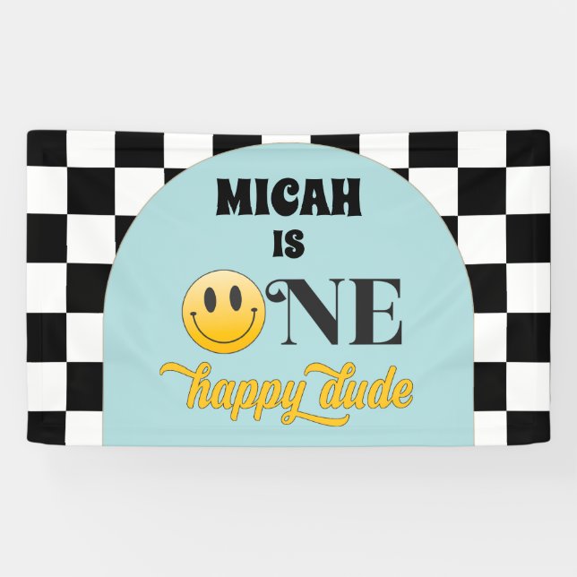 Retro One Happy Dude Birthday Large Banner (Horizontal)
