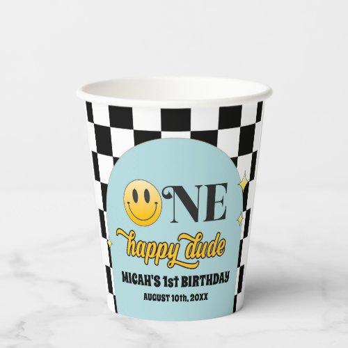 Retro One Happy Dude Birthday Paper Cup