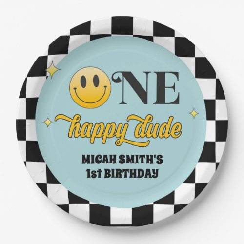Retro One Happy Dude Birthday Paper Plate