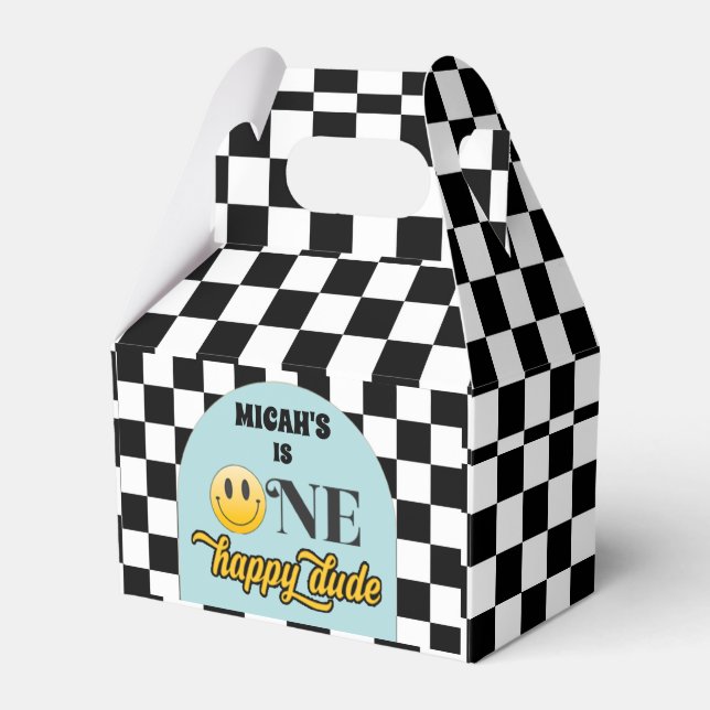 Retro One Happy Dude Birthday Party Favor Box (Front Side)