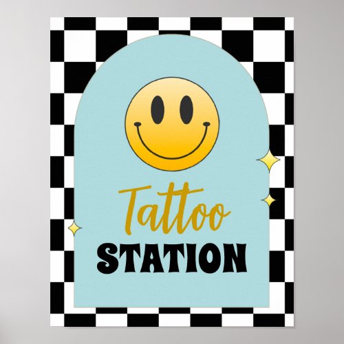Retro One Happy Dude Birthday Tattoo Station Sign