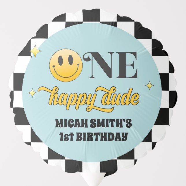Retro One Happy Dude First Birthday Balloon (Front)
