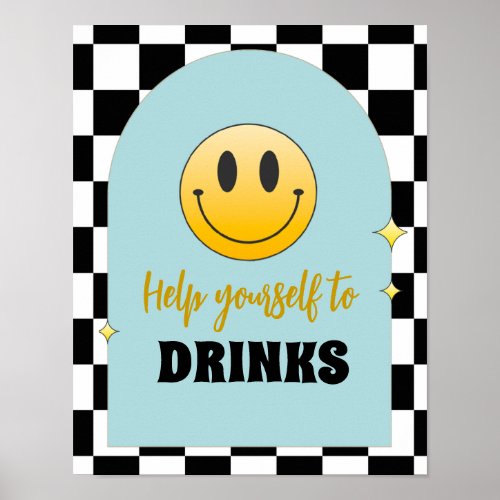 Retro One Happy Dude First Birthday Drinks Sign