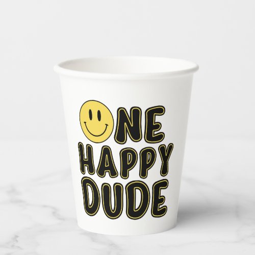 Retro One Happy Dude First Birthday Paper Cups