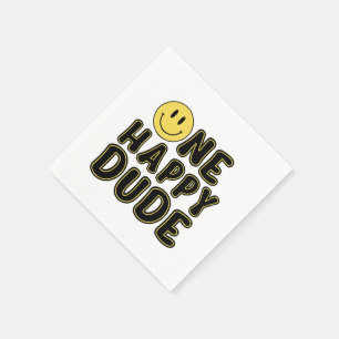 Retro One Happy Dude First Birthday Party Napkins