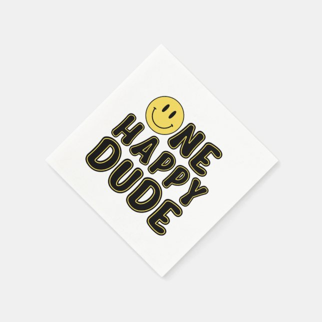 Retro One Happy Dude First Birthday Party Napkins (Corner)