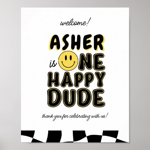 Retro One Happy Dude First Birthday Welcome Sign
