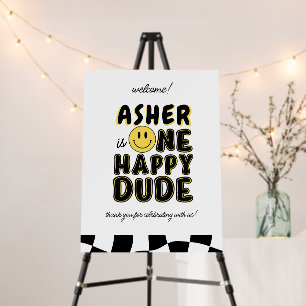 Retro One Happy Dude First Birthday Welcome Sign