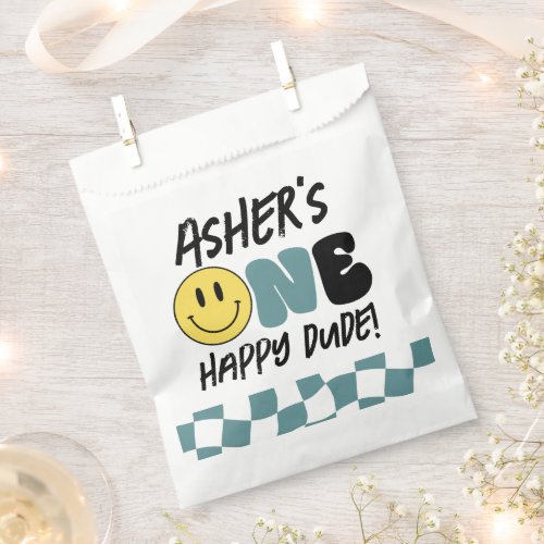 Retro One Happy Dude Happy Face first Birthday   Favor Bag