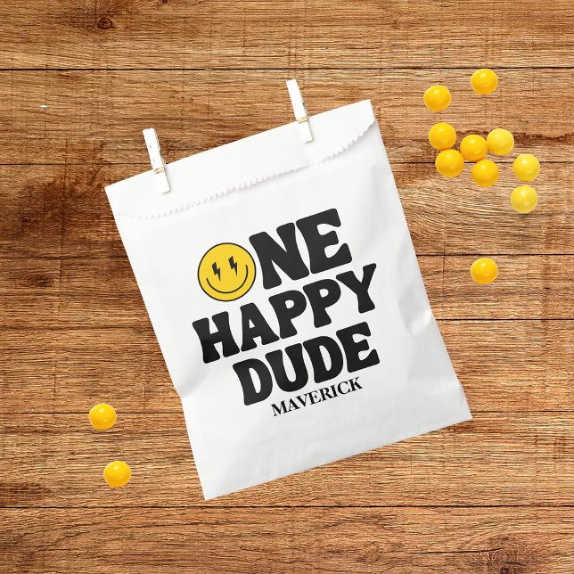 Retro One Happy Dude Smile Face Boy 1st Birthday Favor Bag (Creator Uploaded)