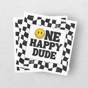 Retro One Happy Dude Smile Face Boy 1st Birthday Napkins
