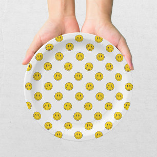 Retro One Happy Dude Smile Face Boy 1st Birthday Paper Plates