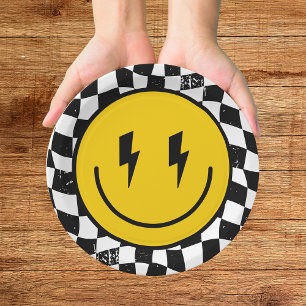 Retro One Happy Dude Smile Face Boy 1st Birthday Paper Plates